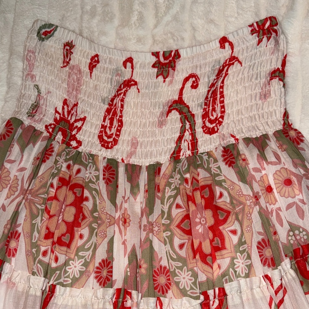 Free People Vibrant Red and Cream Maxi Skirt - Picture 3 of 9